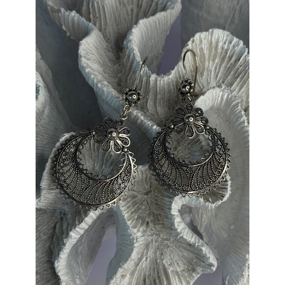 VINTAGE 925 STERLING SILVER DESIGNER DGS TURKEY FLOWER FILIGREE LENGTH 2.30 INCH